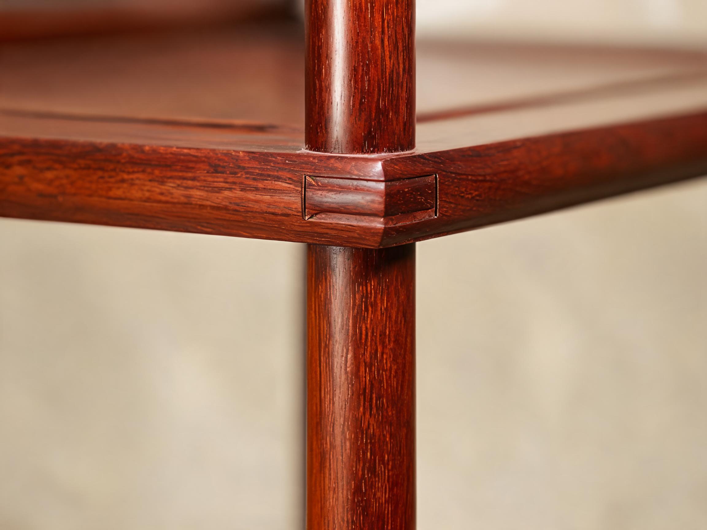 Straight cylindrical front leg with mortise-and-tenon seat rail joint and raw lacquer finish