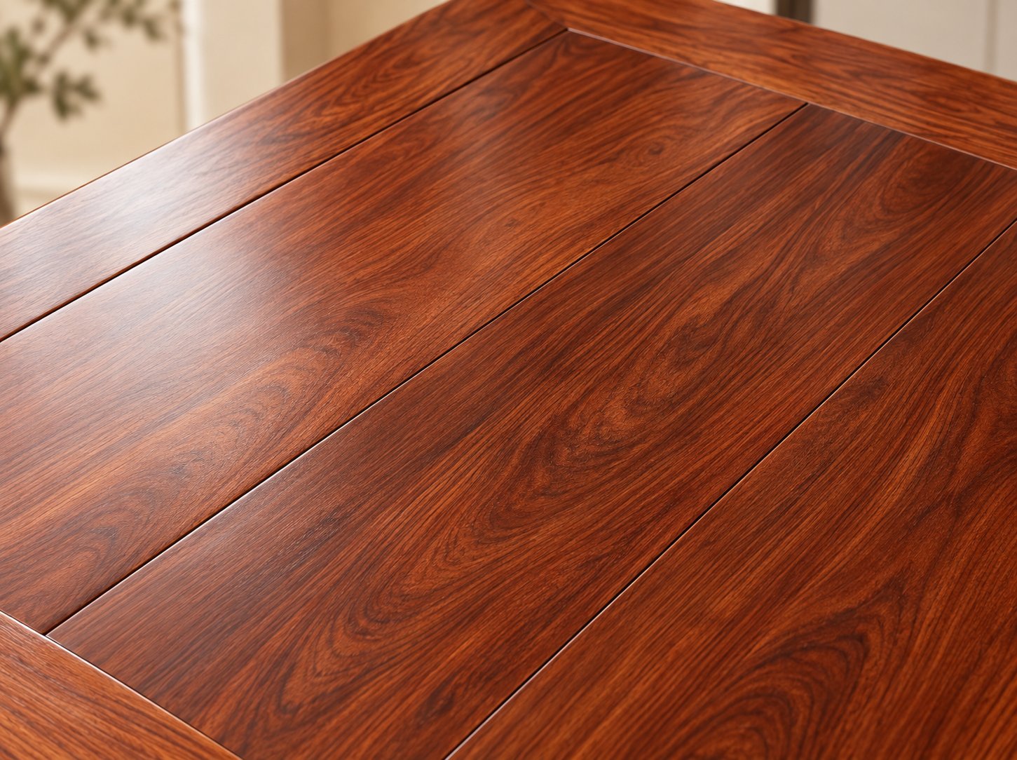 Rectangular Redwood Dining Table 8-Seat Set with Bamboo Carved Chairs Siamese Rosewood