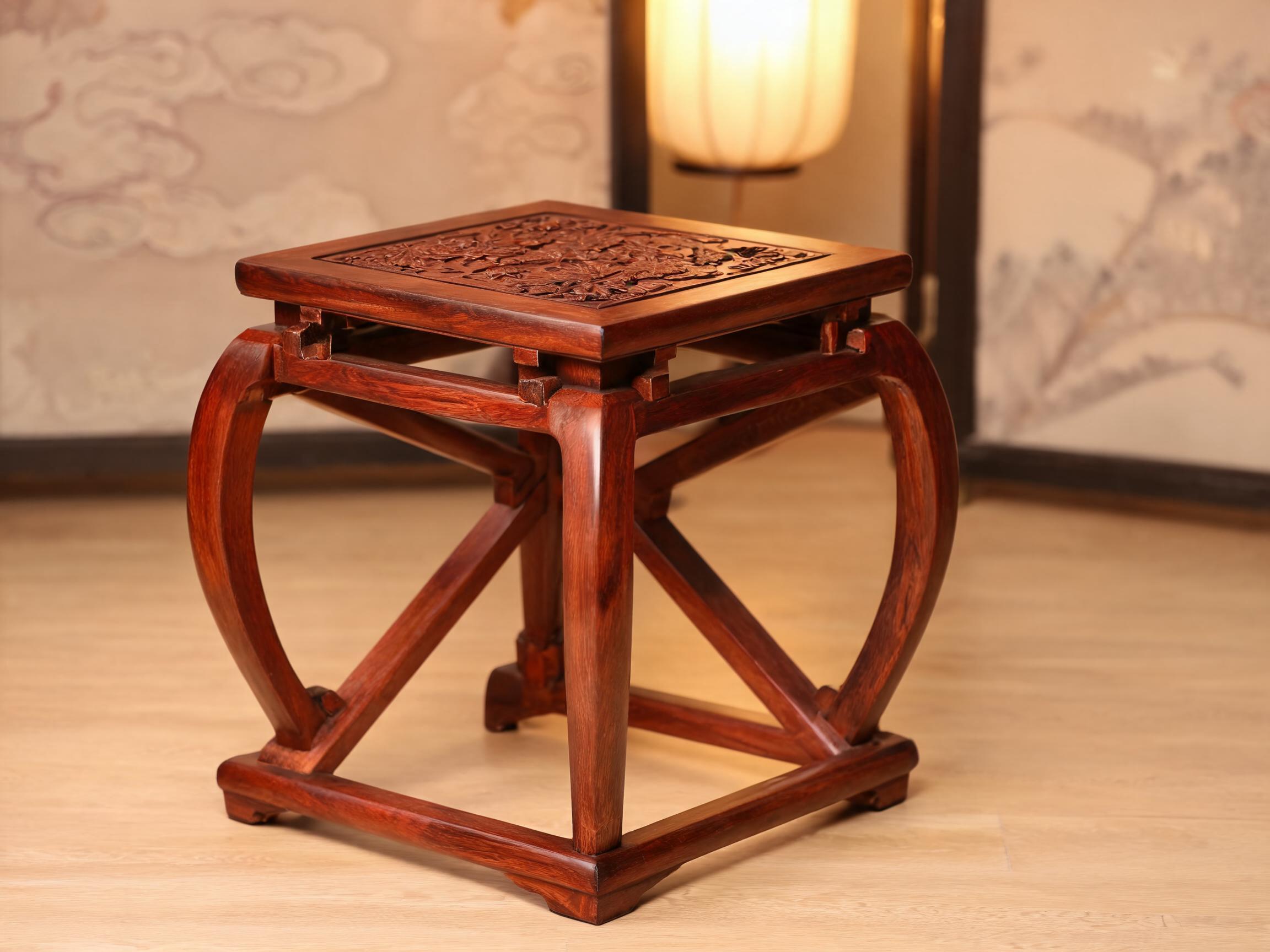Classical Siamese Rosewood Folding Stool with Carved Seat rosewood folding stool