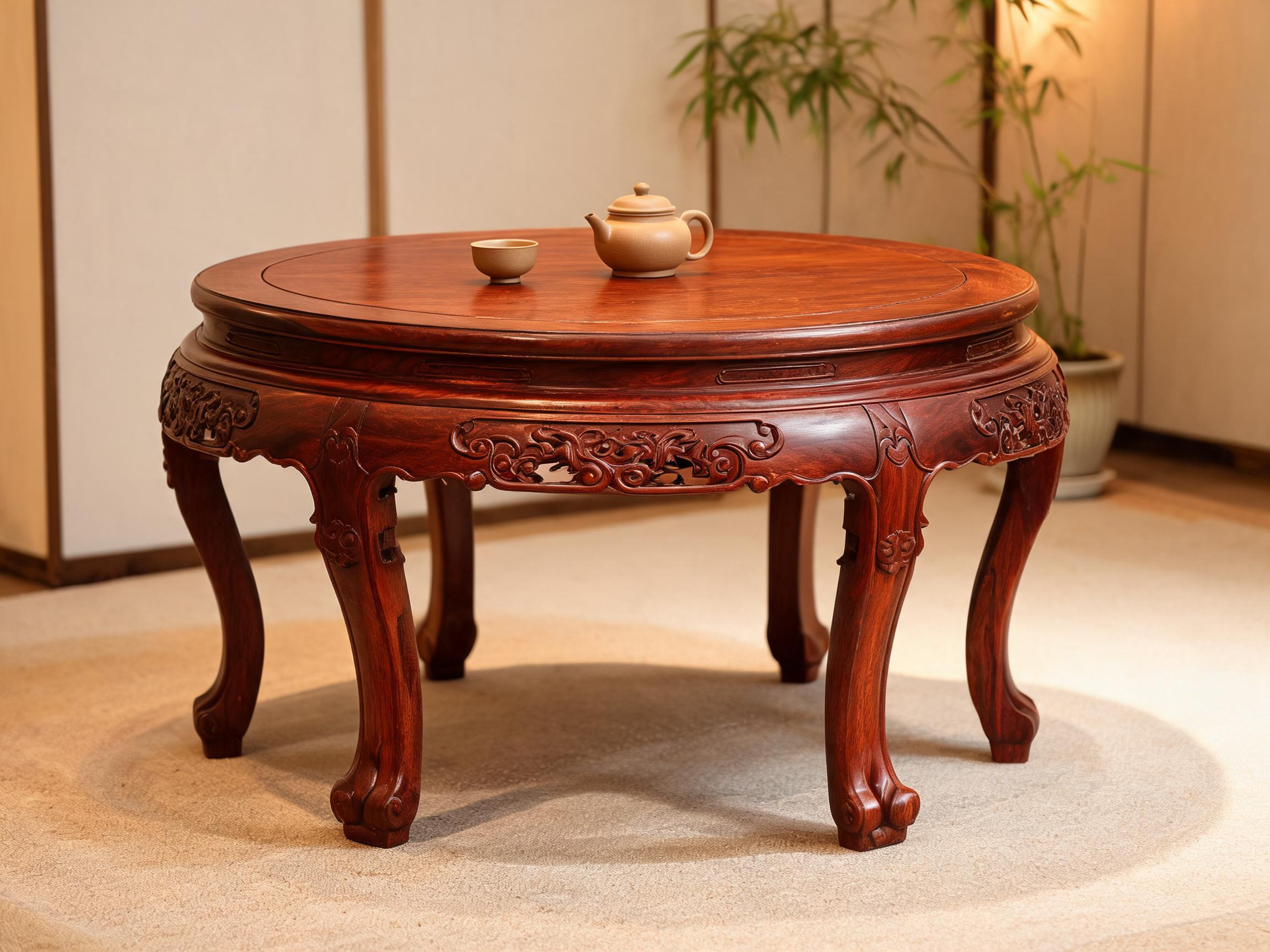 Classical Siamese Rosewood Round Tea Table with Carved Apron rosewood round tea table
