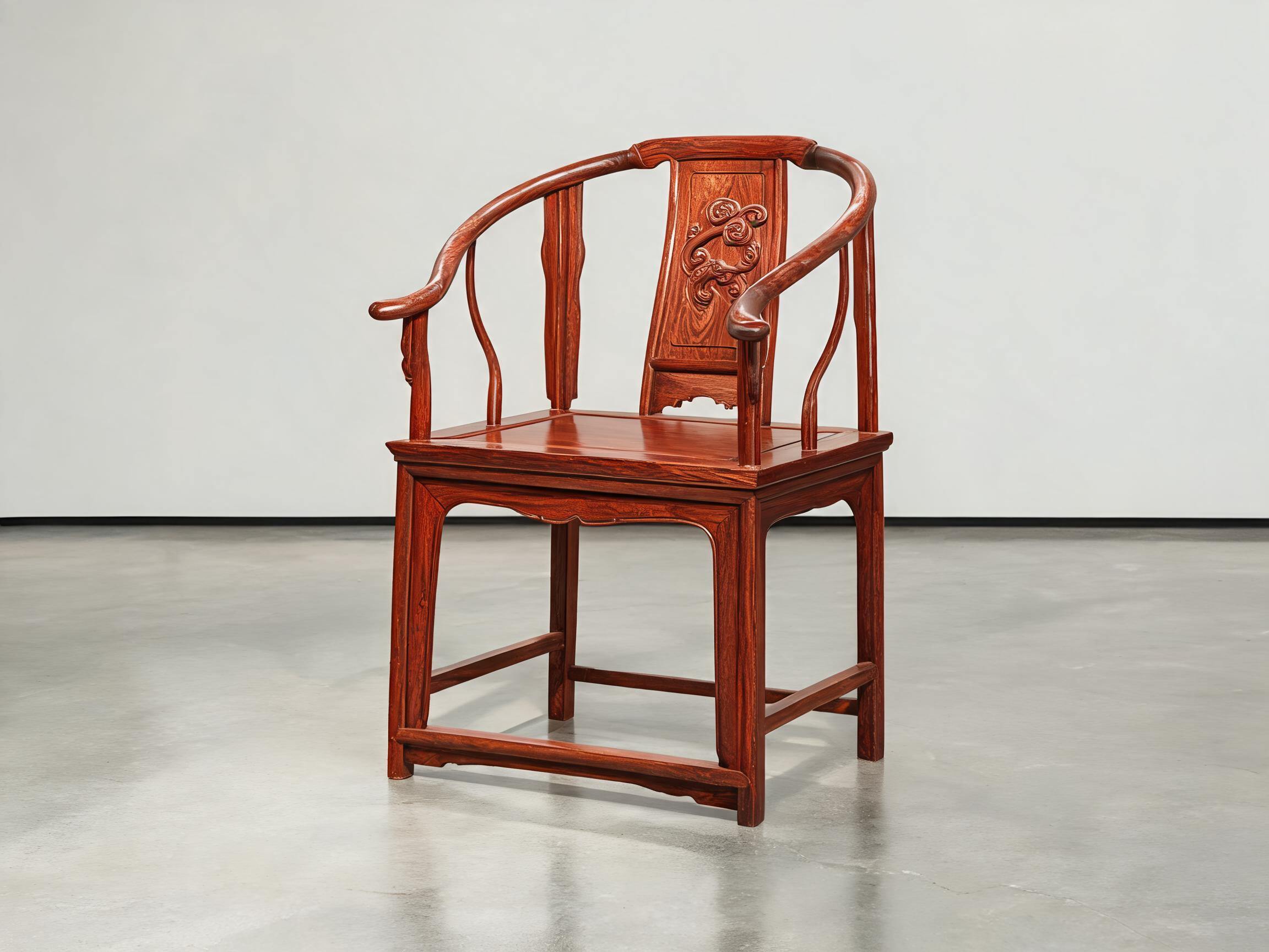 Siamese rosewood armchair with hand-carved ruyi sceptre backrest and Ming-style open-slat design