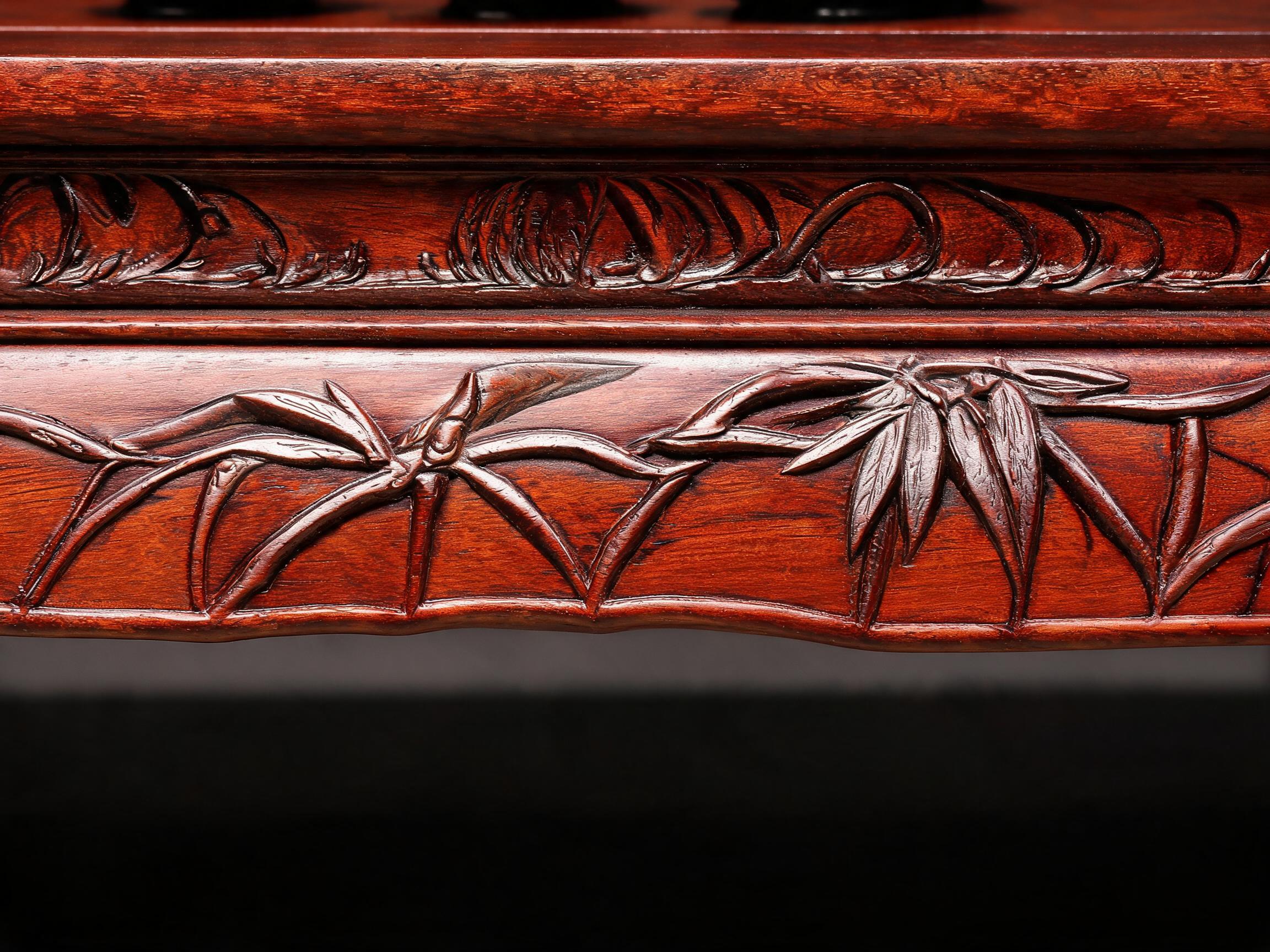 Classical Siamese Rosewood Tea Table with Bamboo Carved Apron Siamese rosewood furniture