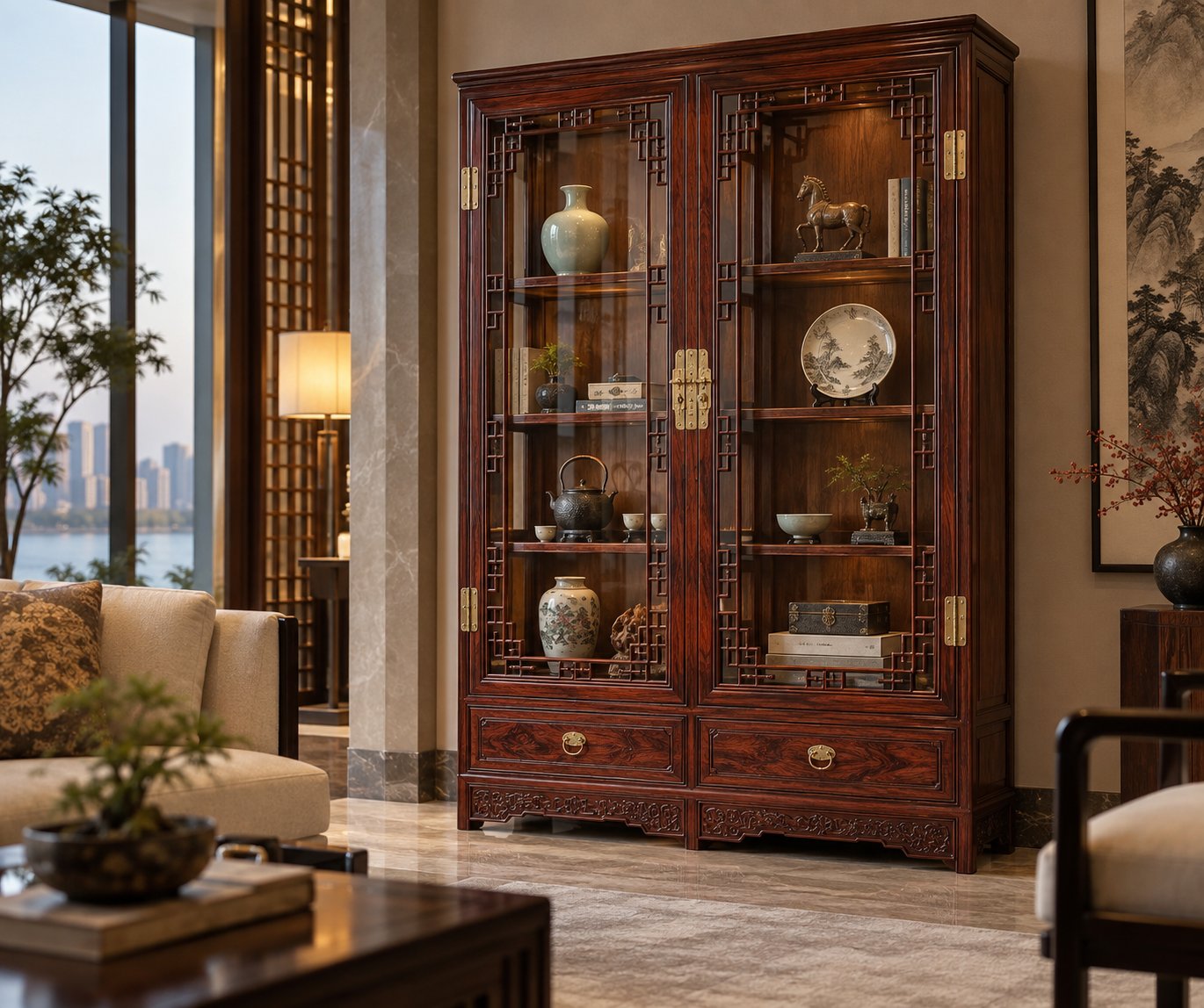 Which Rosewood Display Cabinet Should You Choose for Showrooms, Villas and Hotel Projects? rosewood display cabinet