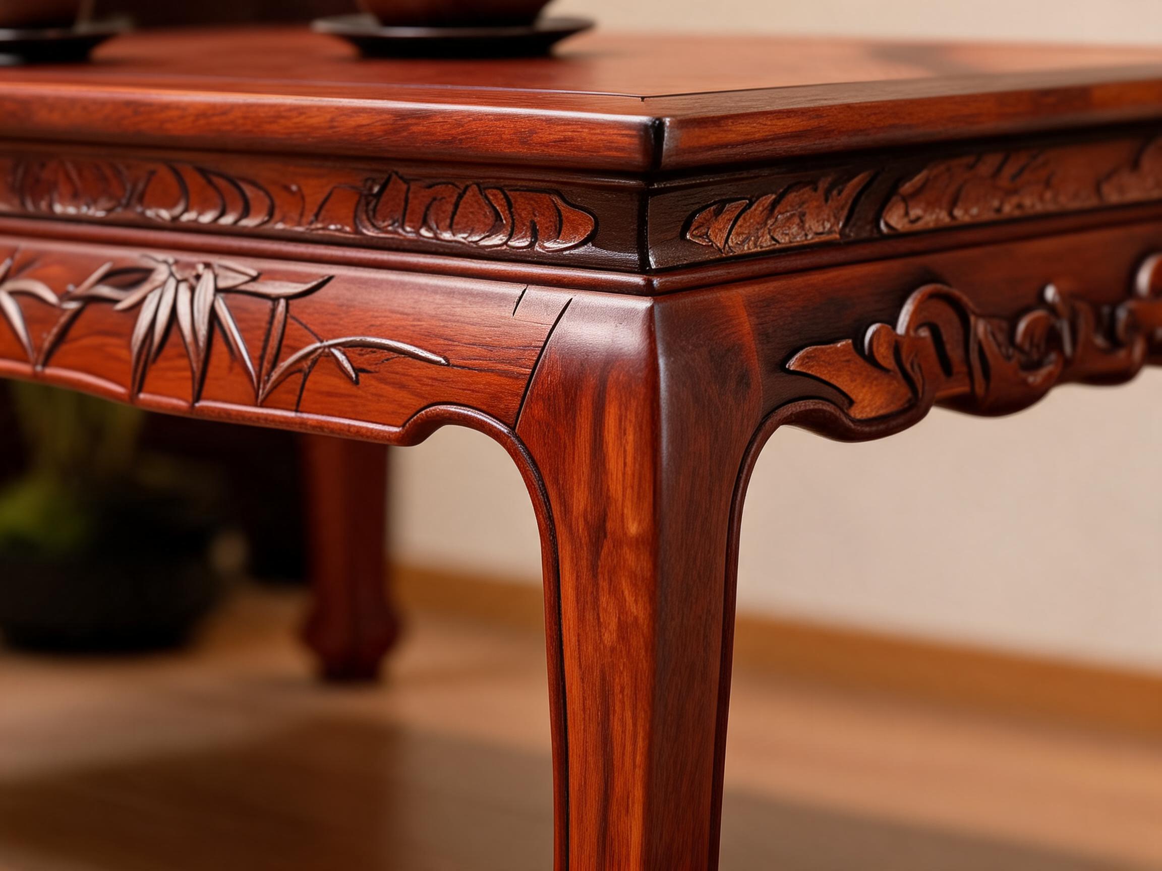 Classical Siamese Rosewood Tea Table with Bamboo Carved Apron Ming style tea table