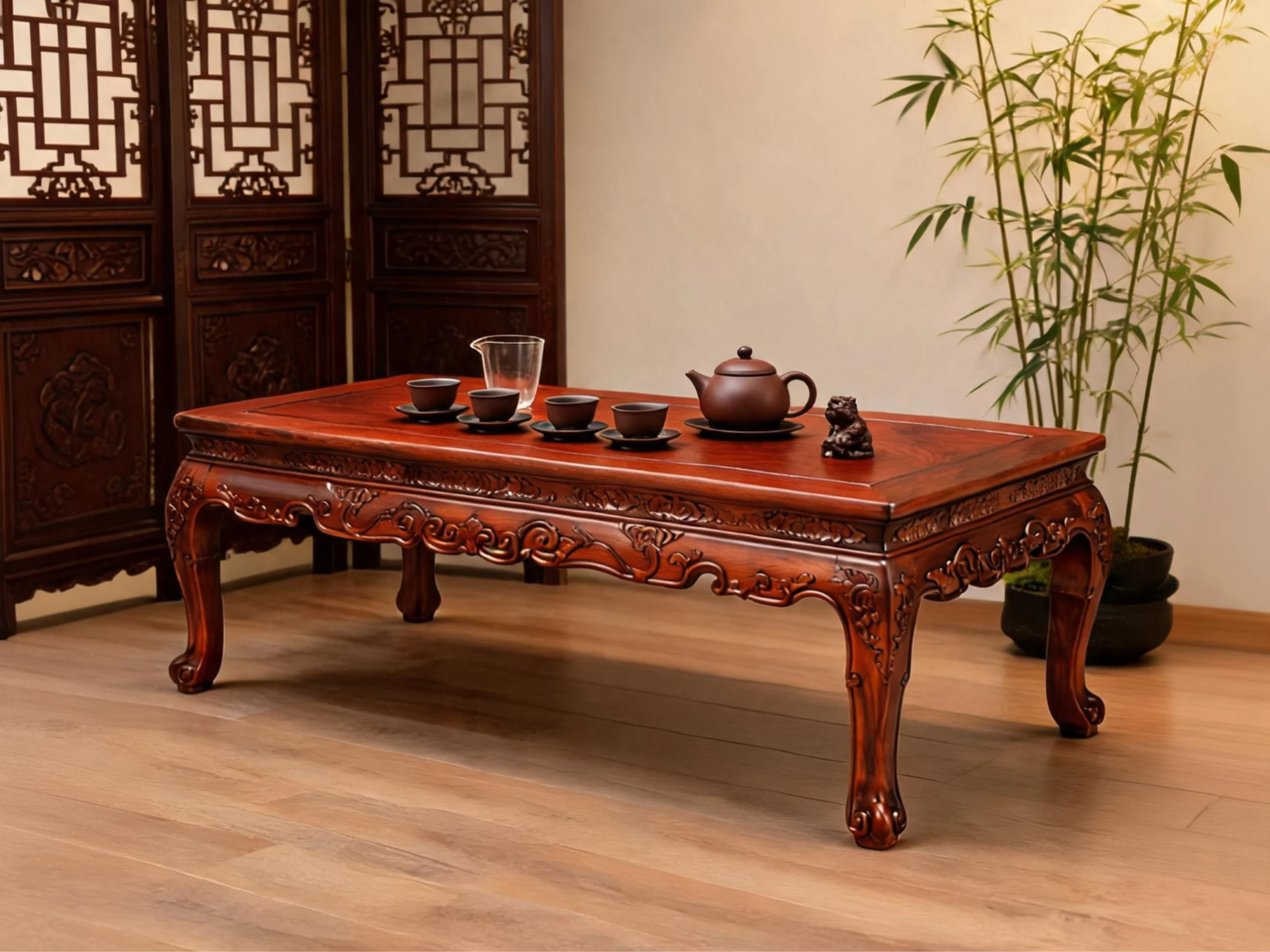 Classical Siamese Rosewood Tea Table with Carved Cloud Apron rosewood tea table