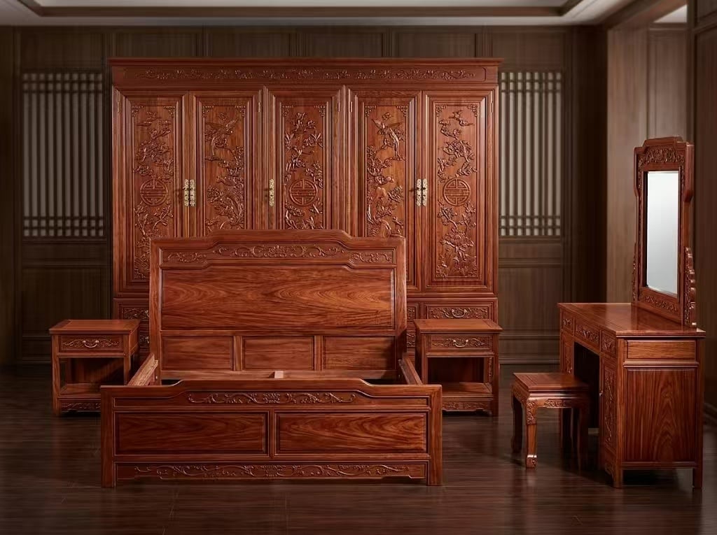 Classical Redwood Bedroom Wardrobe Suite 6-Piece Set Classical Redwood