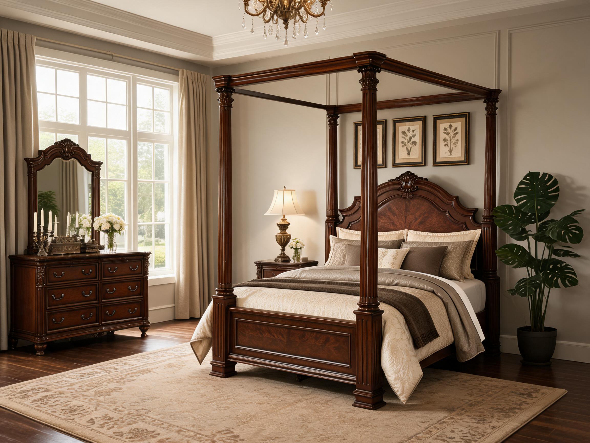 Classical Redwood Canopy Bed 3-Piece Bedroom Set Classical Redwood