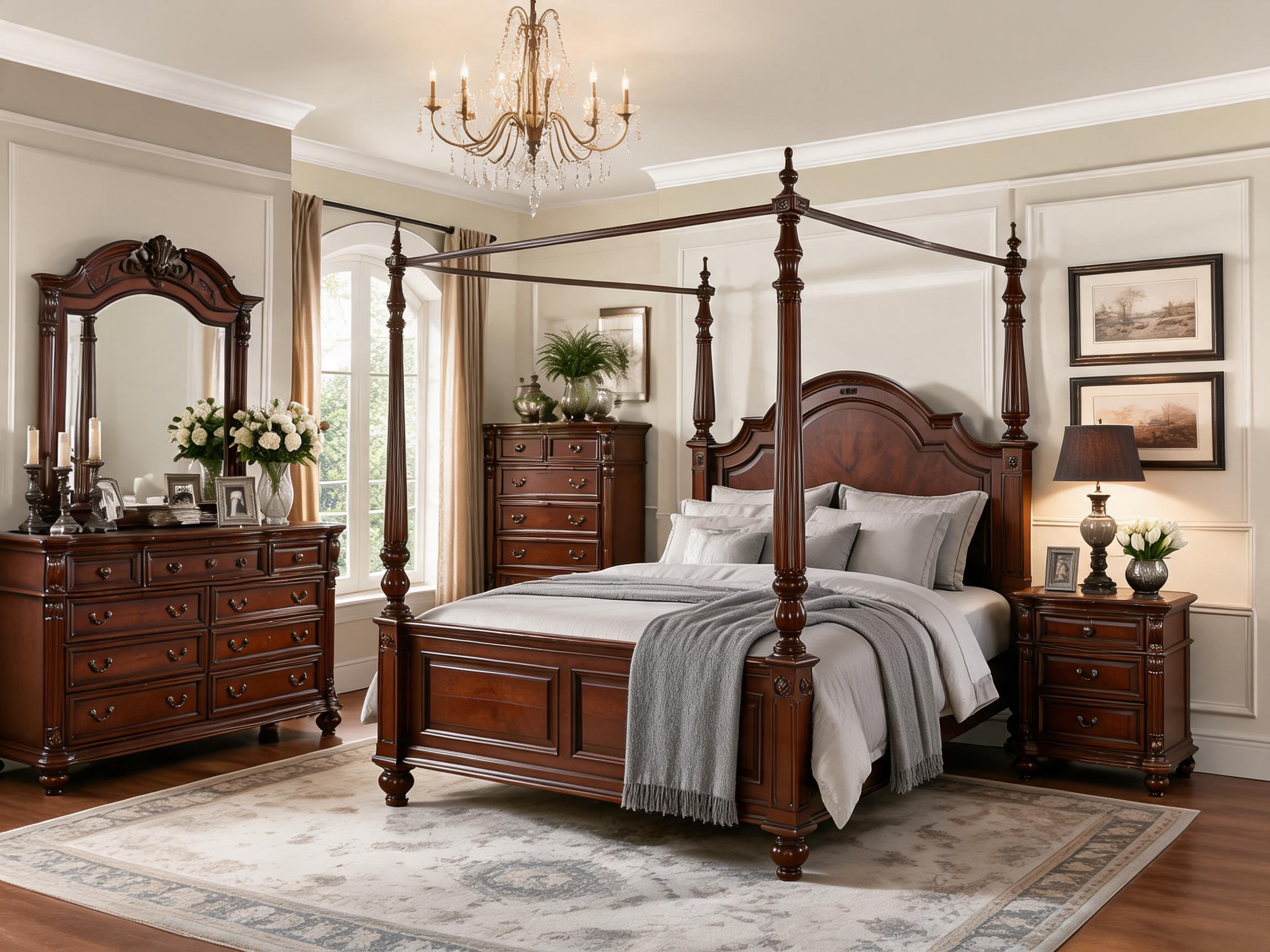 Classical Four-Poster Redwood Bedroom Suite 5-Piece Classical Redwood