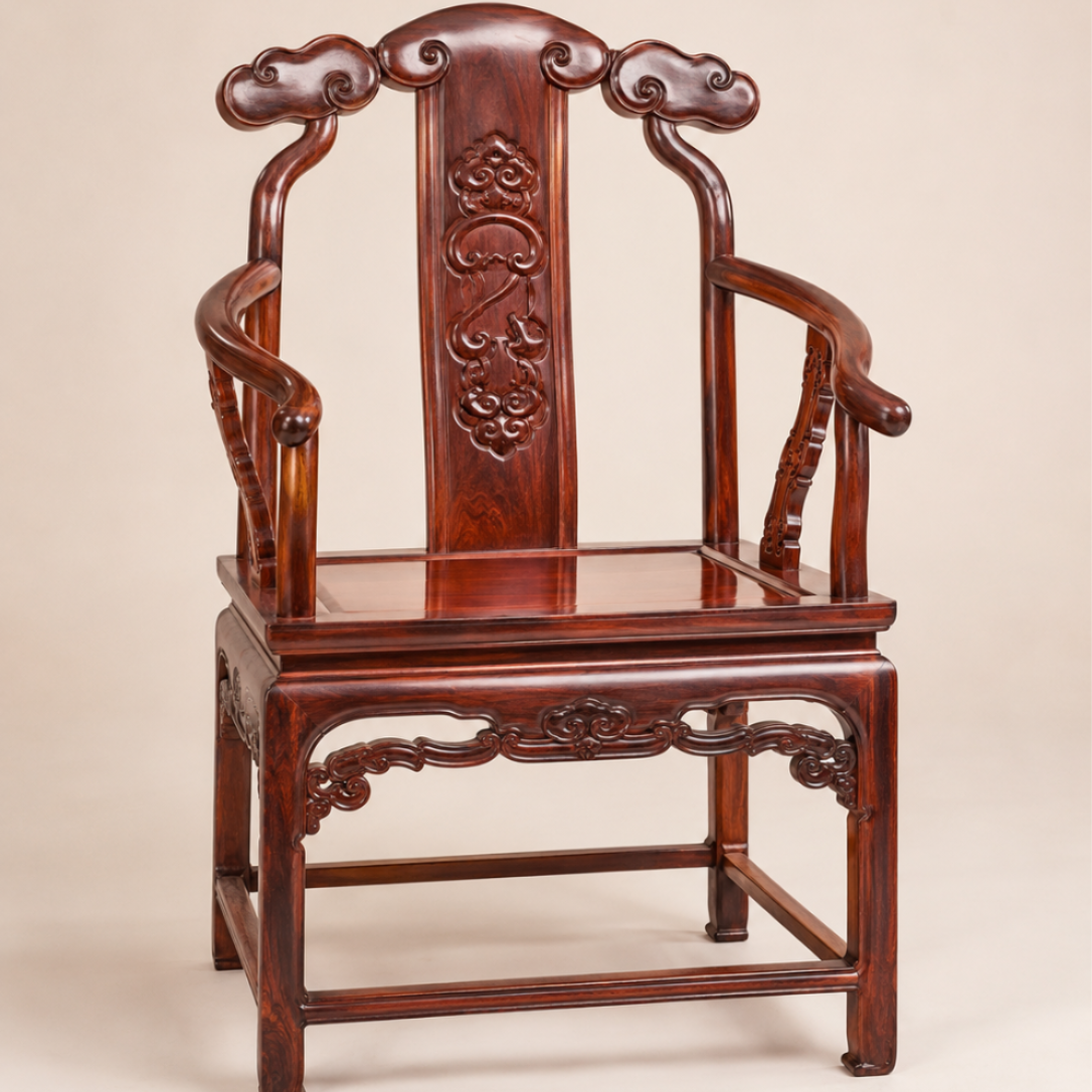 Classical Siamese Rosewood Armchair with Carved Ruyi Backrest rosewood armchair