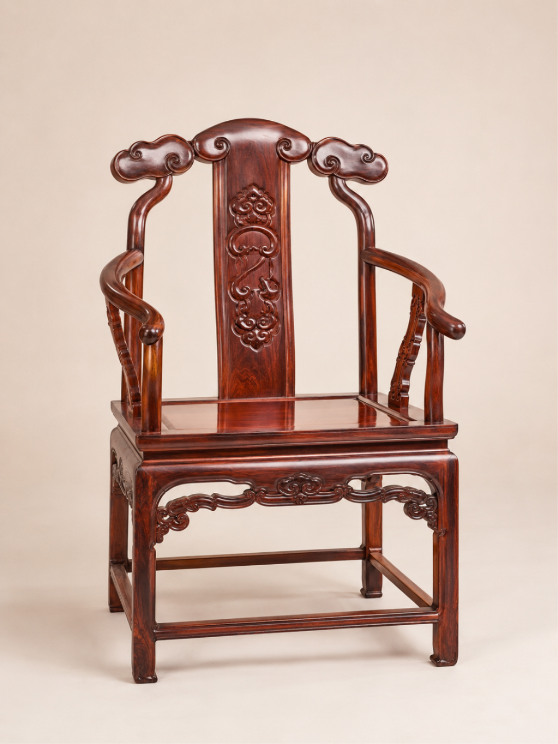 Classical Siamese Rosewood Armchair with Carved Ruyi Backrest rosewood armchair