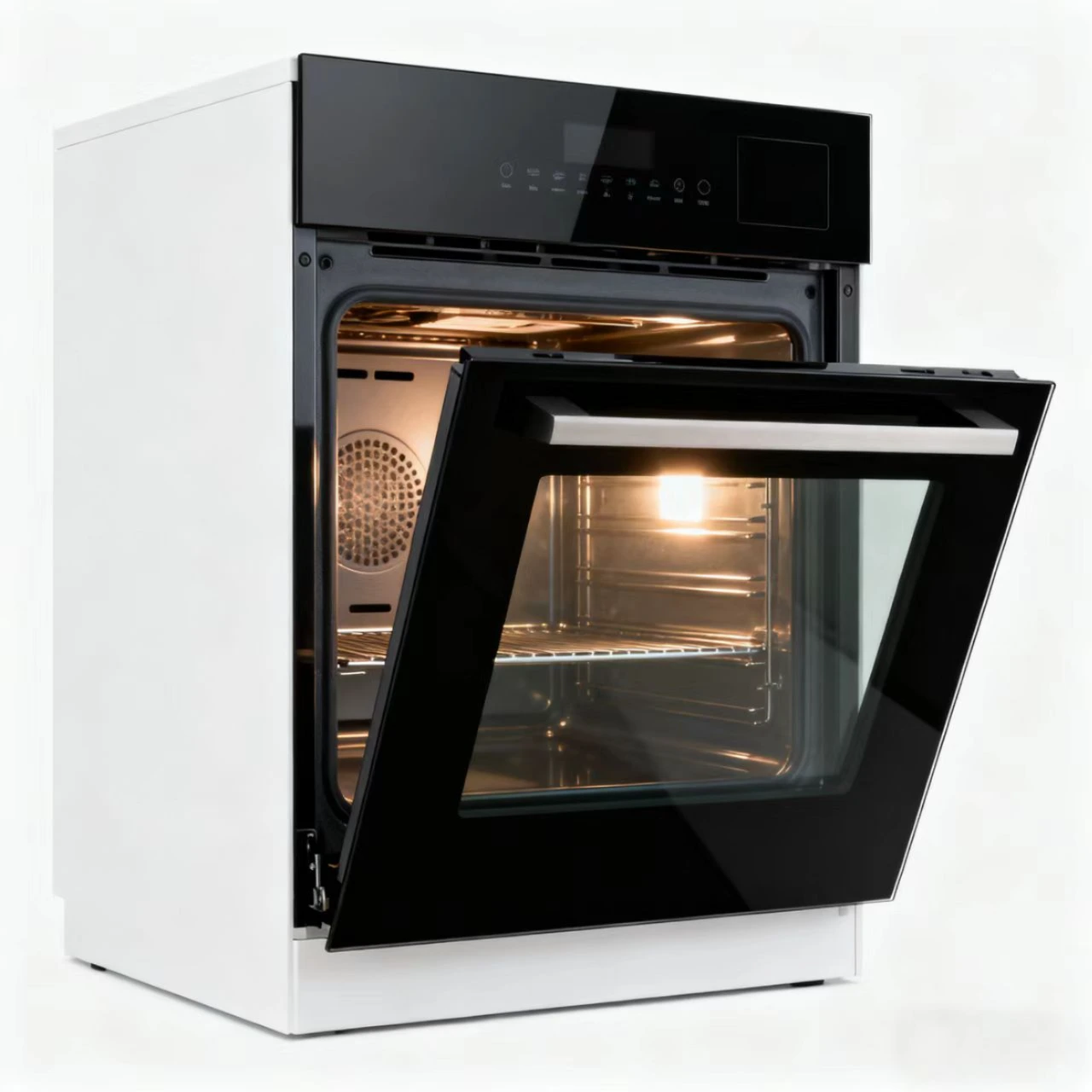 High-temp oven glass panel front view built-in design