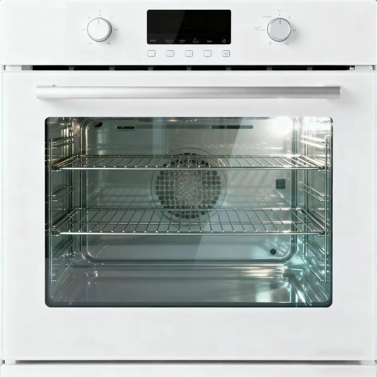 Oven glass with silk-printed logo and scale marks