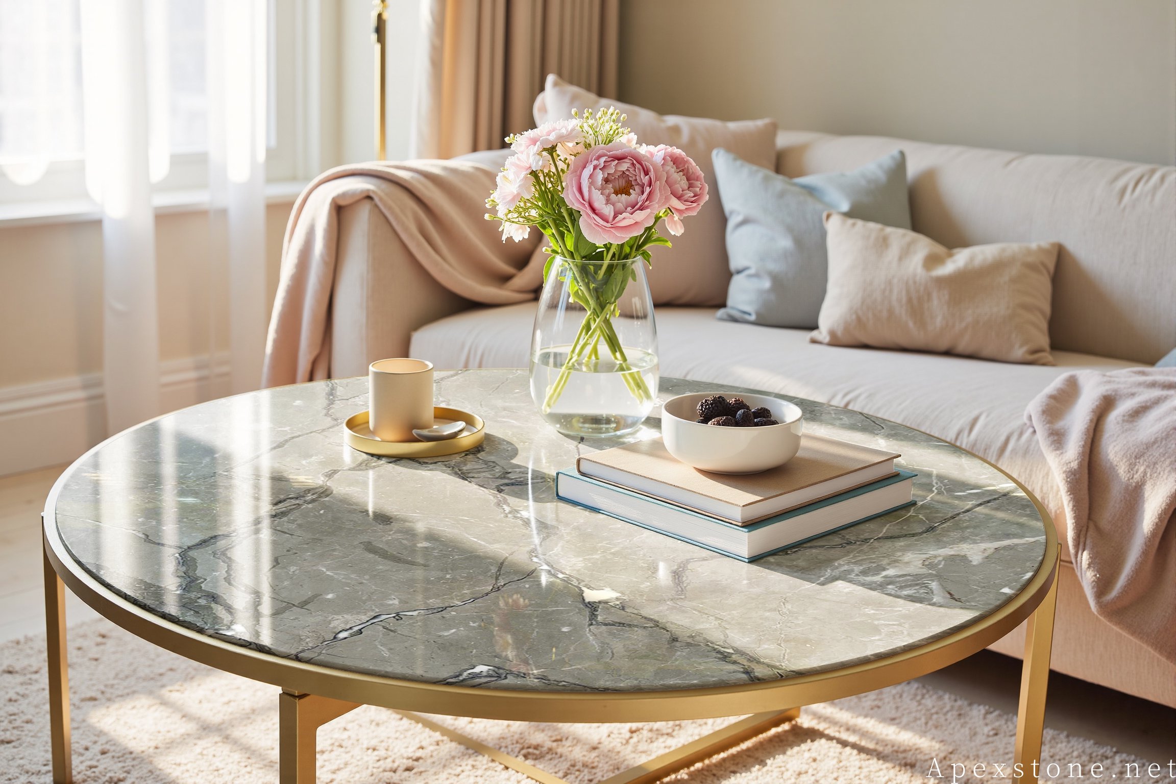 Aqua Grey Marble Stone Tables - Dining, Coffee, Console & Side Tables Aqua Grey Marble