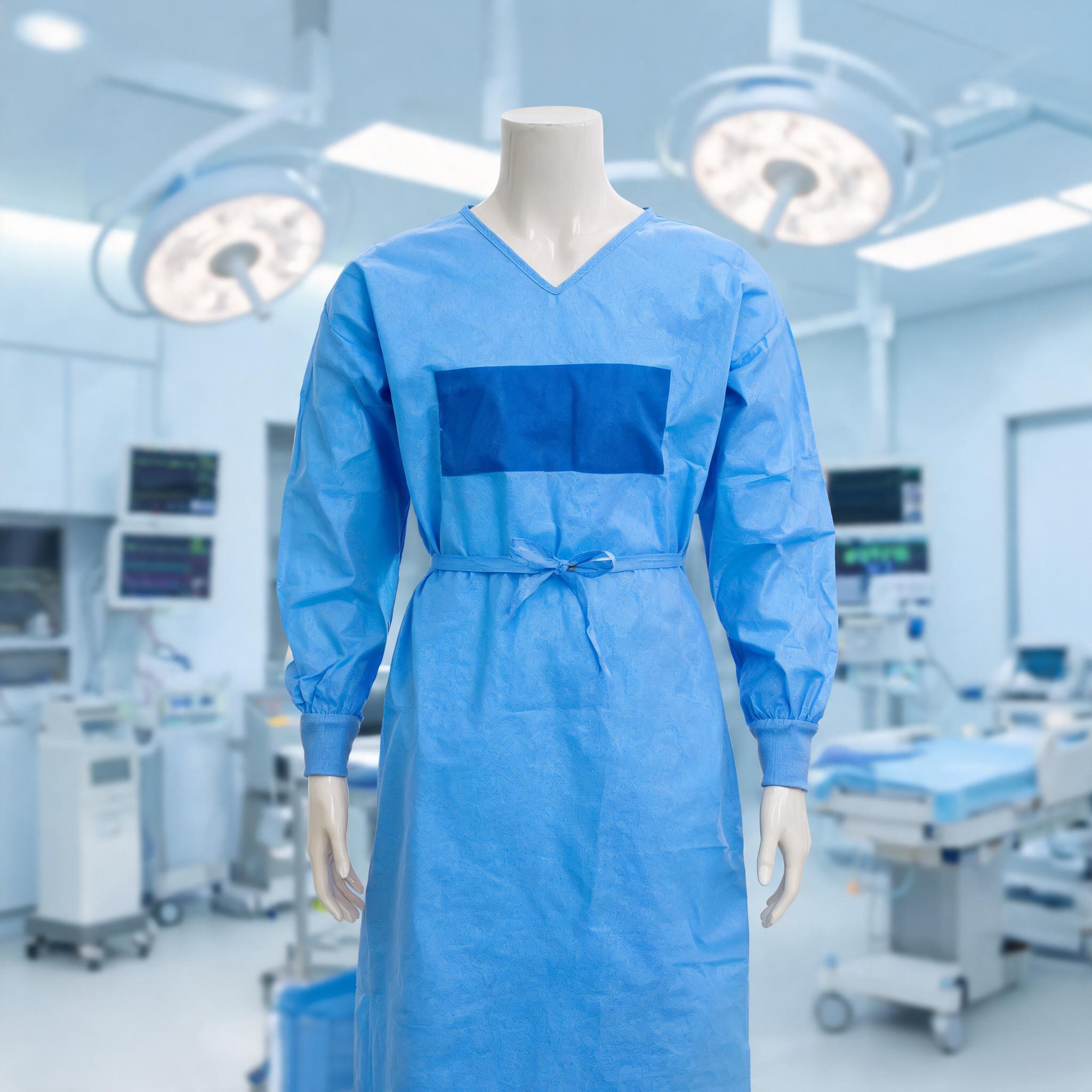 PP+PE Reinforced Surgical Gown Sterile Blue – sterile fluid-proof surgical gown with reinforced front panel, EN ISO 13795 certified