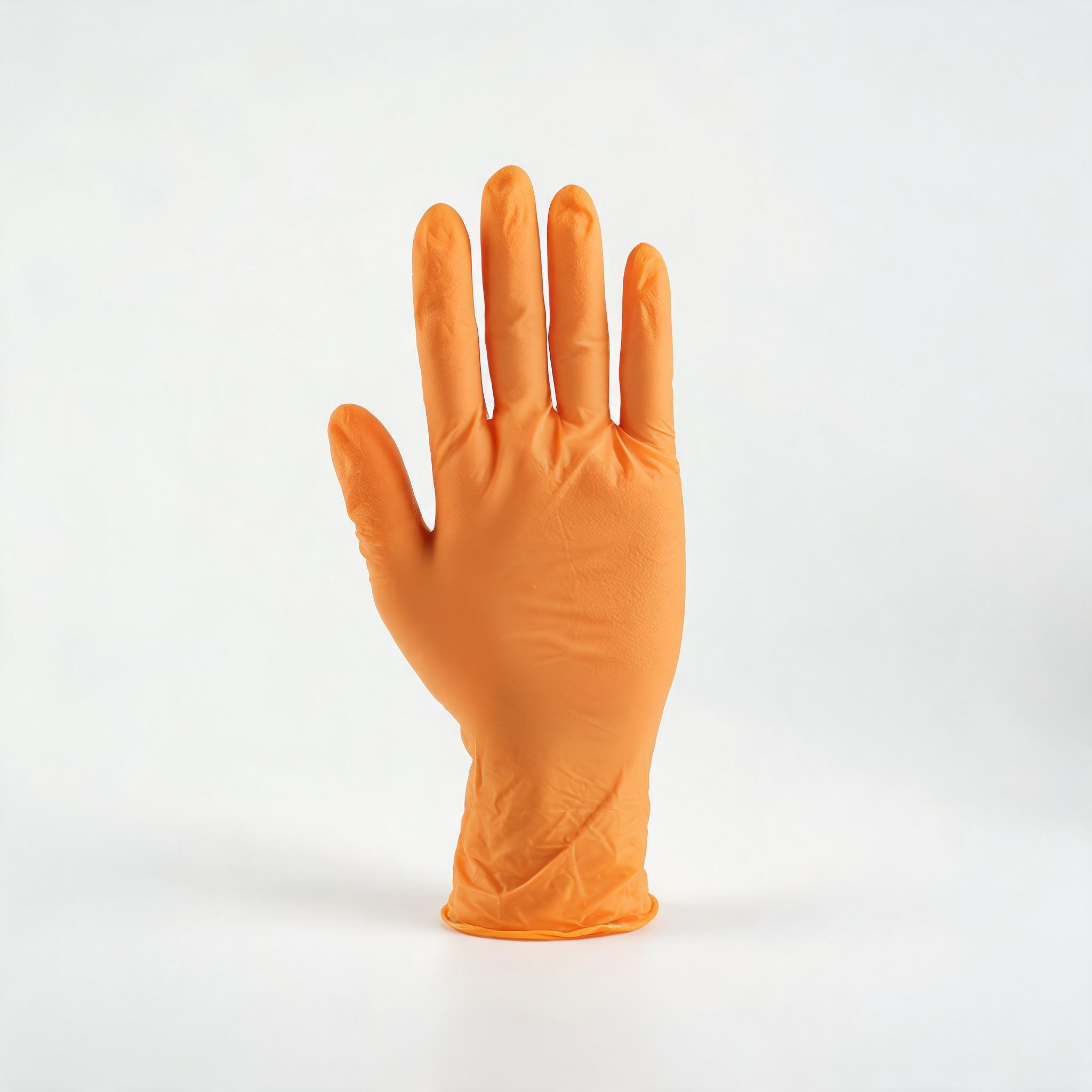 Nitrile Gloves Heavy-Duty Orange – 0.15mm orange nitrile gloves with diamond texture grip, EN 374 certified
