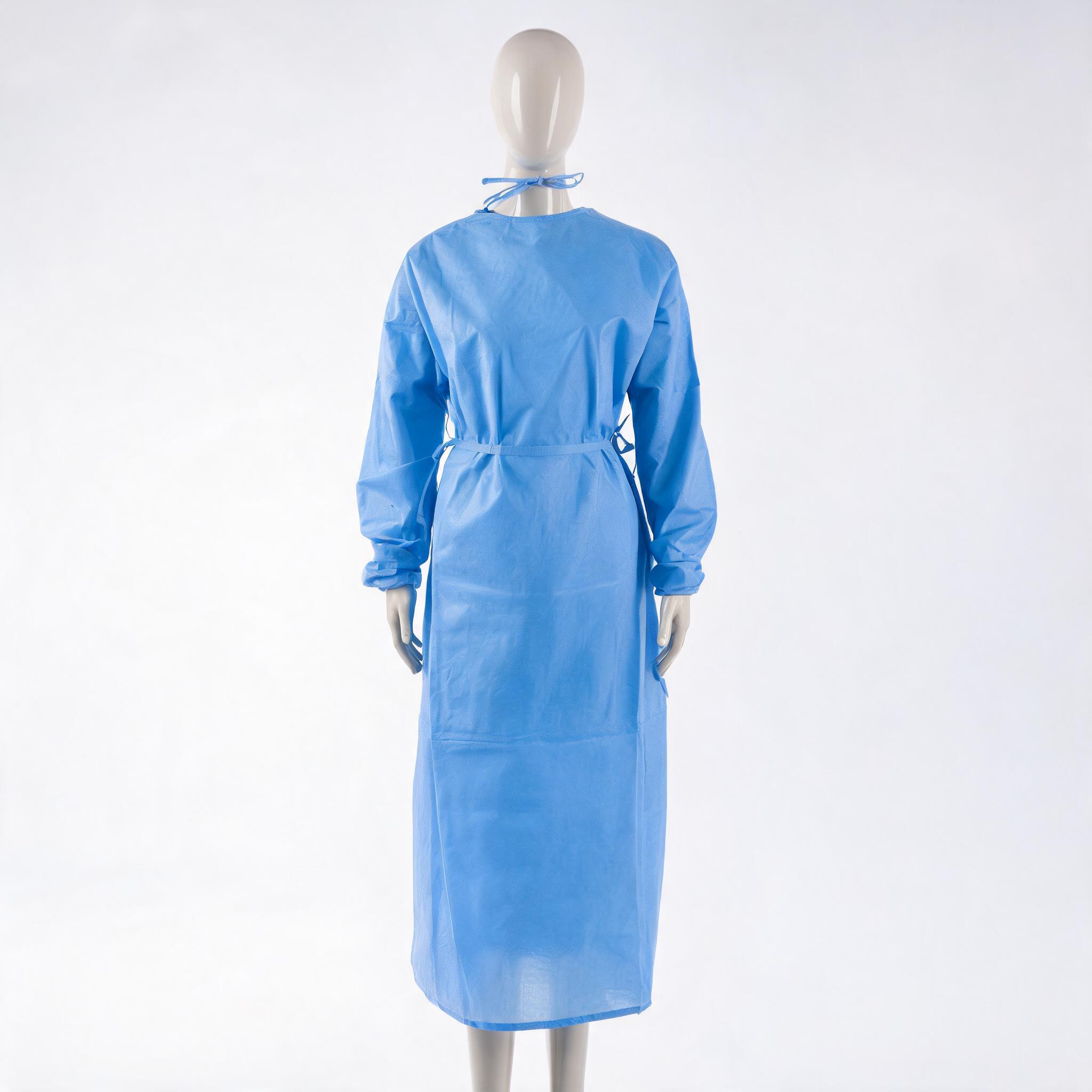 Medical Protective Gown Standard Blue – SMS nonwoven isolation gown with reinforced front, EN ISO 13795 compliant