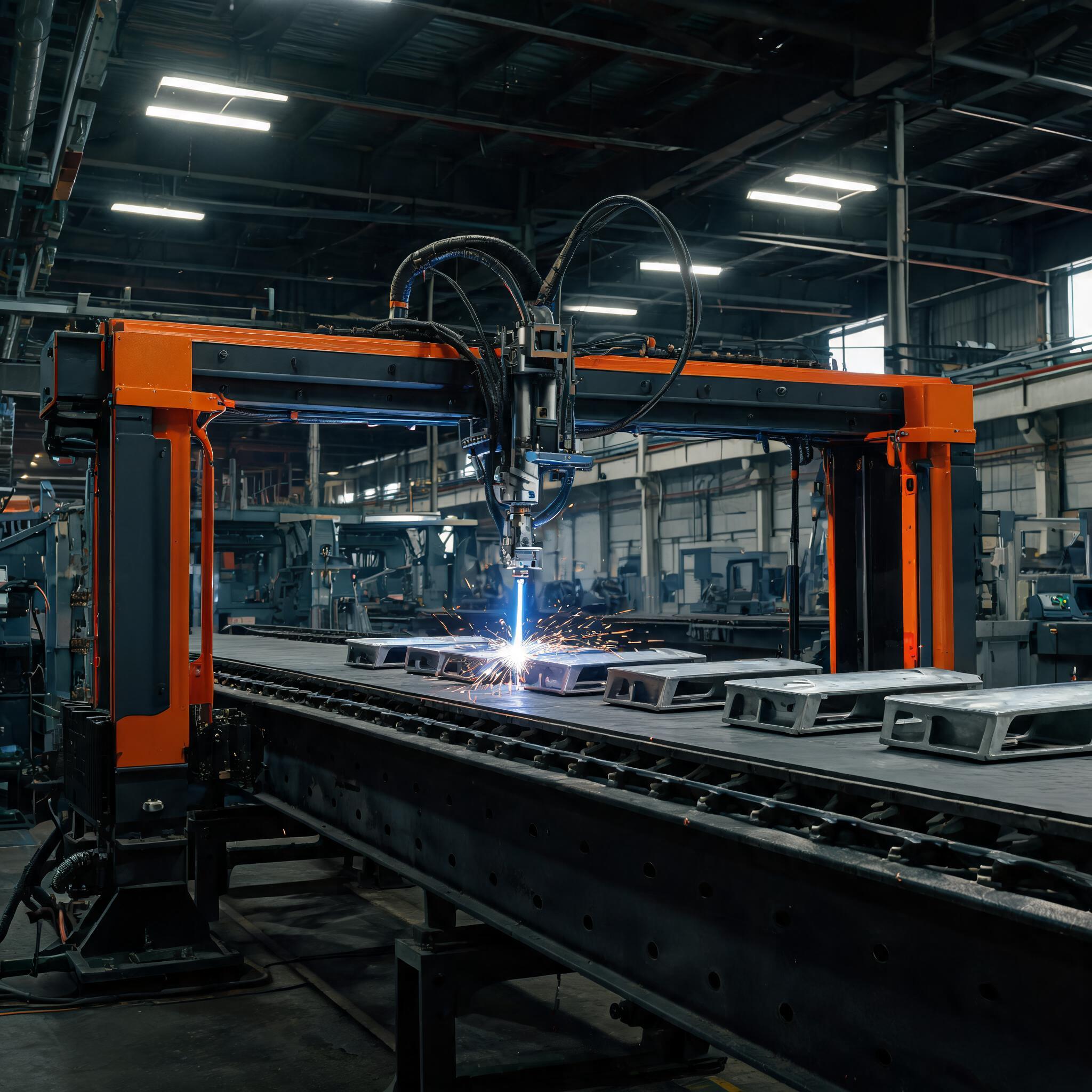 Automated production line laser welding machine with conveyor and gantry welding head for continuous part welding