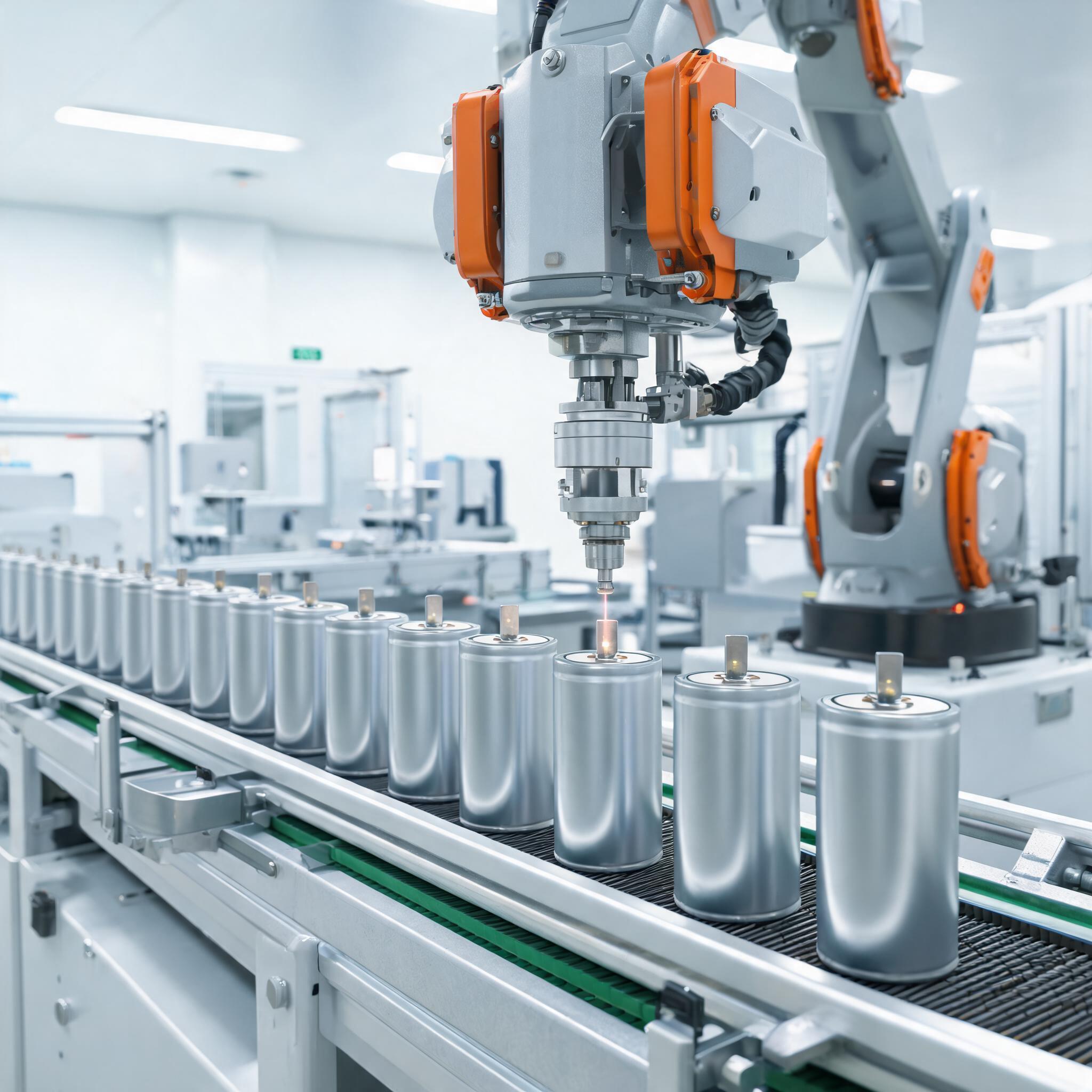 Battery terminal laser welding machine welding cylindrical battery cell terminals on production line