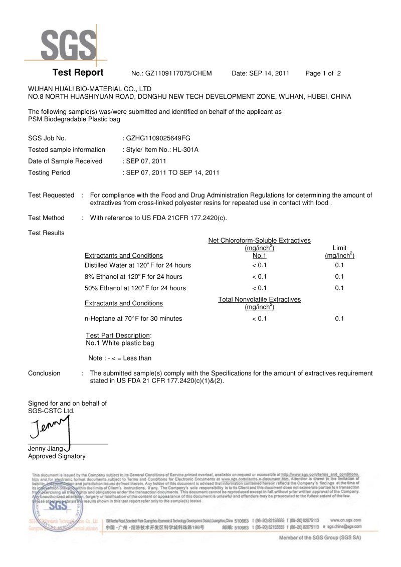 SGS FOOD test report