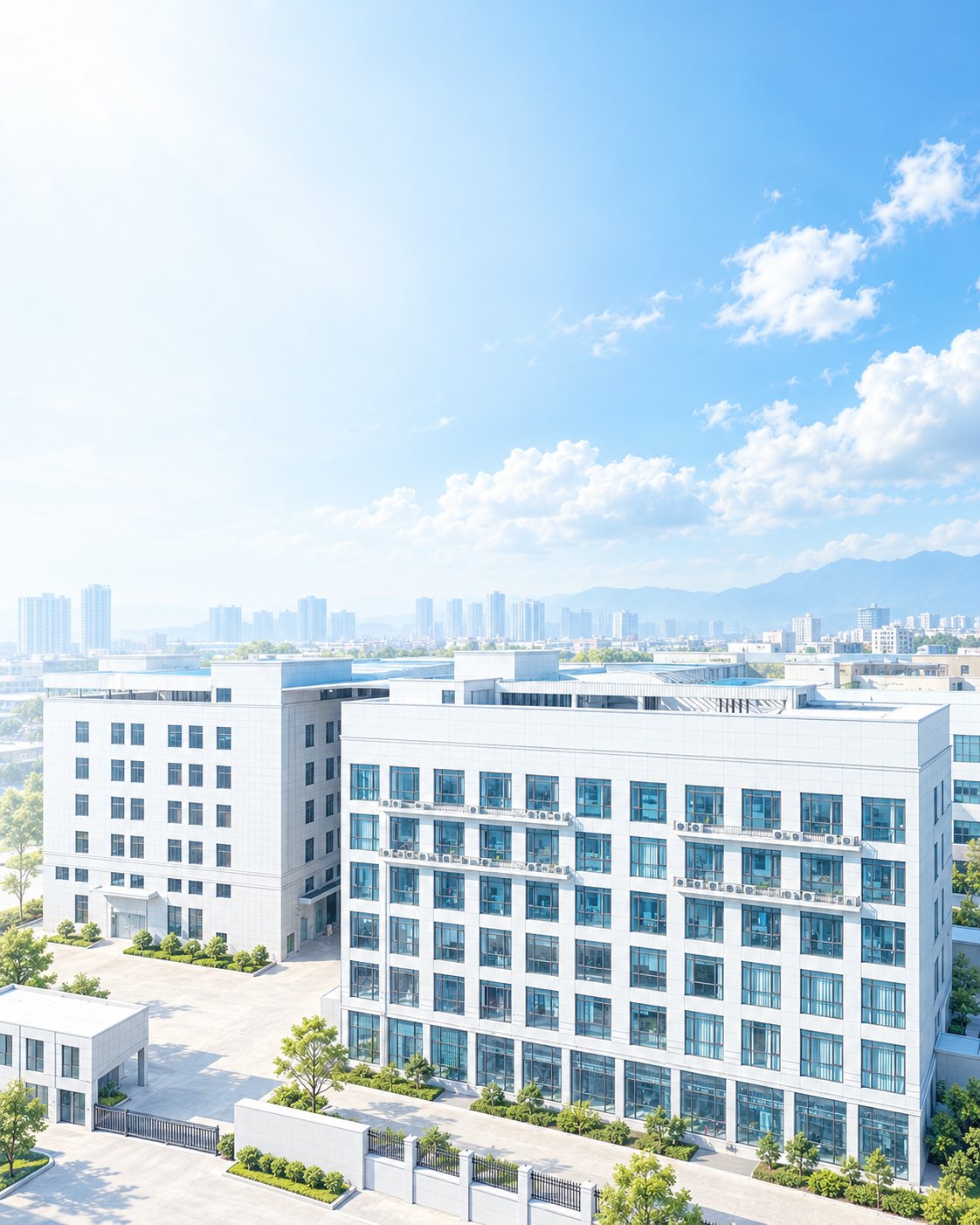 Aerial view of the Rongcai factory and office buildings