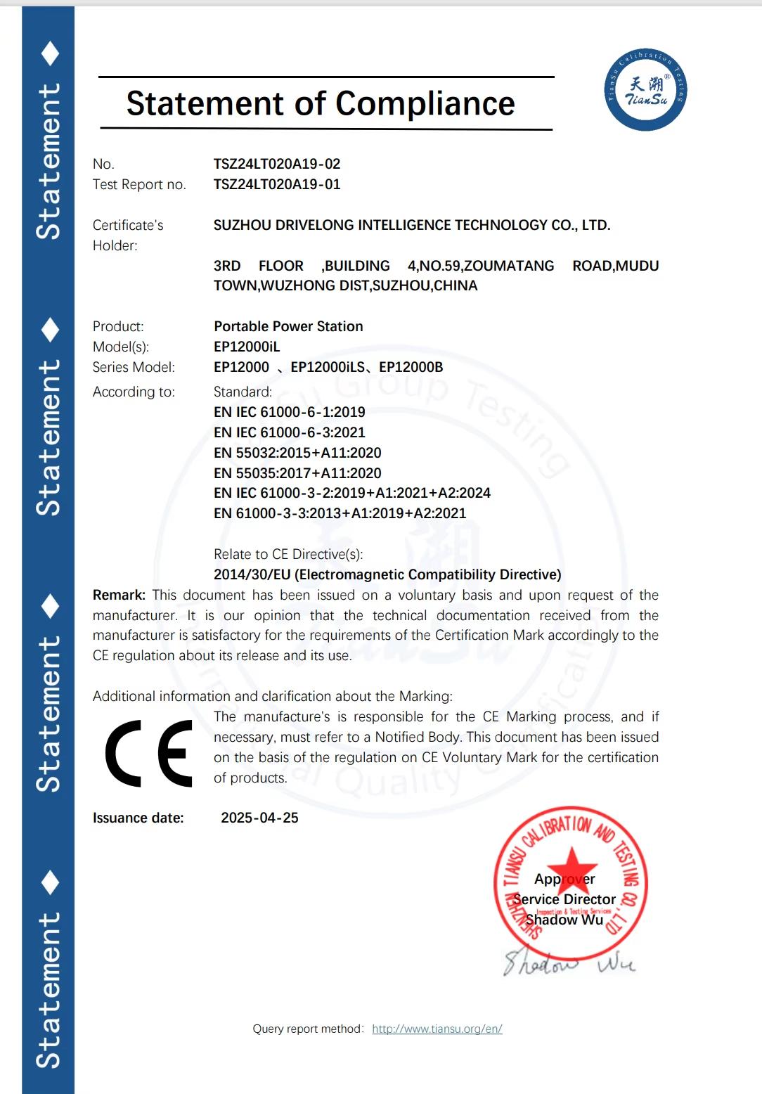 EP12000iL CE Certificate