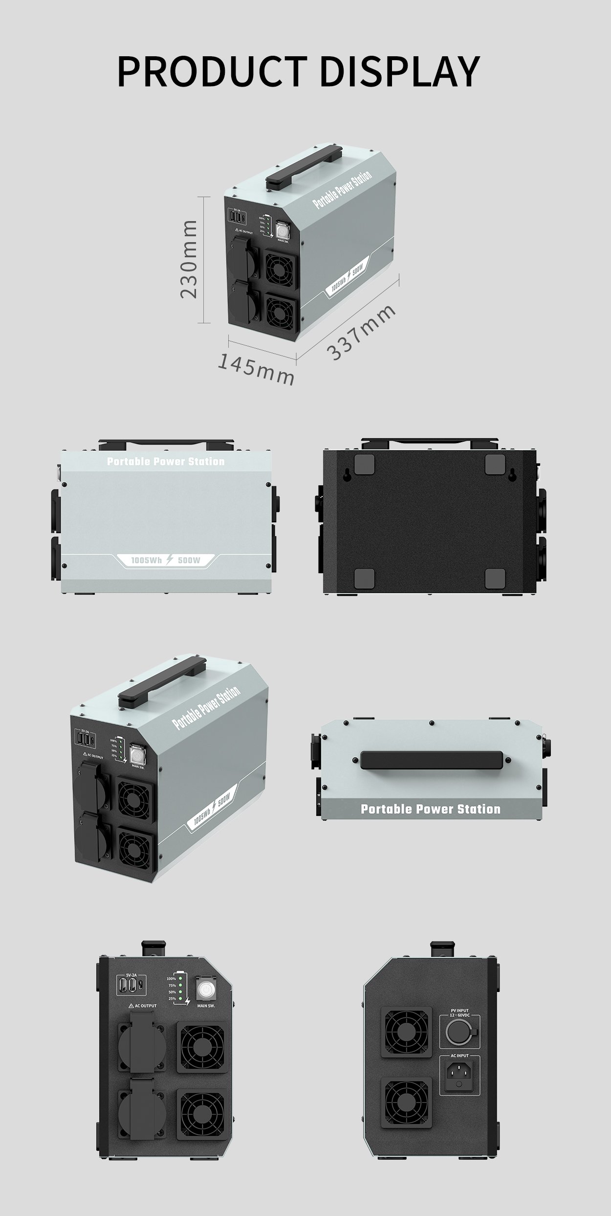 BP500 product display and dimensions