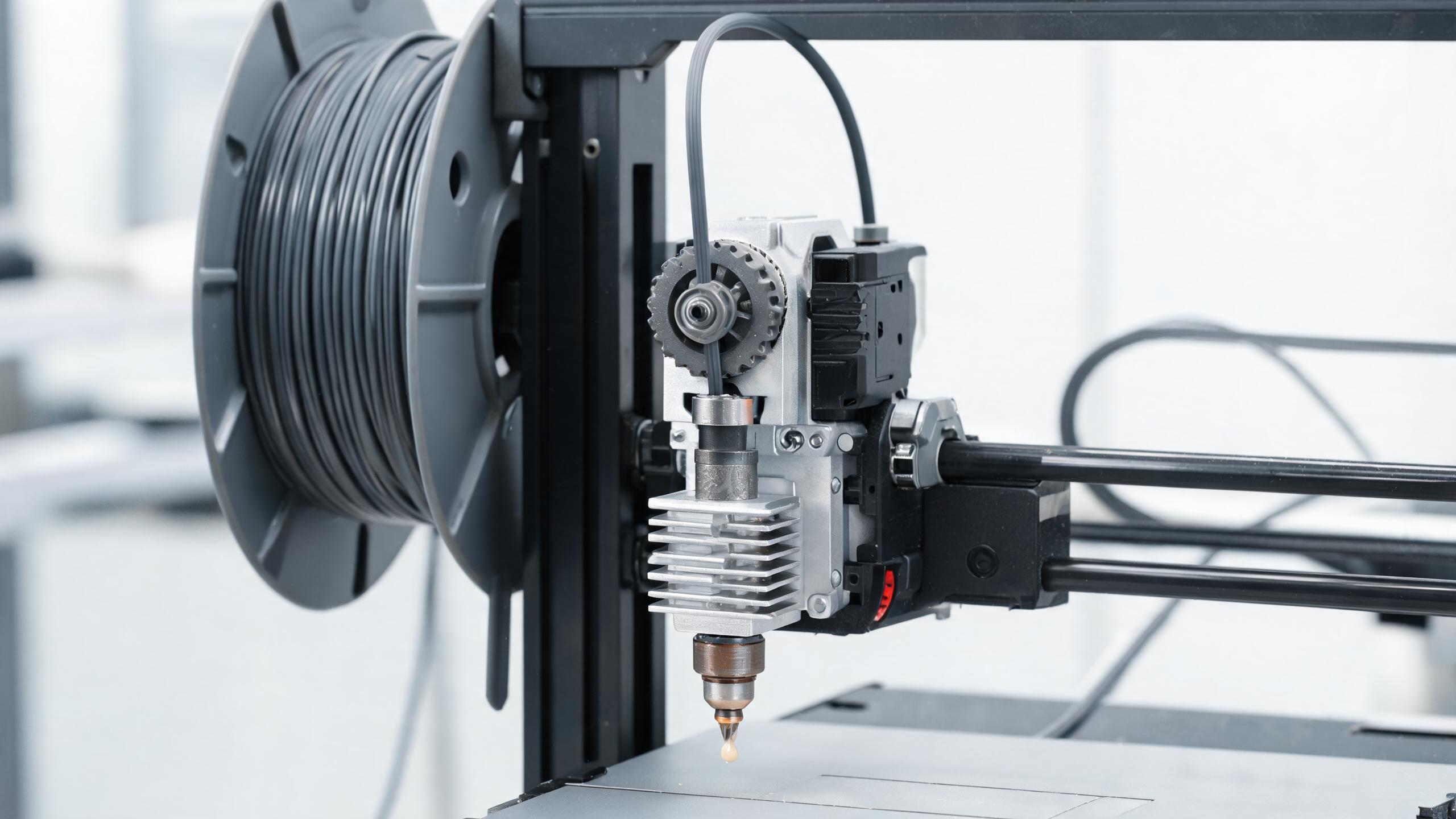 3D printer extruding PLA filament at controlled temperature