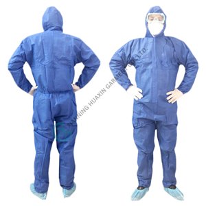 Hooded SMS Coverall with Front Zipper Storm Flap and Elastic Cuffs Waist Ankles hooded SMS coverall