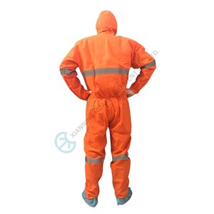 Bright orange SMS protective coverall with reflective stripes Bright orange SMS