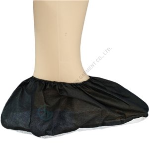 Black PP shoe cover with elastic cuff and double PP sole attached anti-slip sole shoe cover with elastic cuff