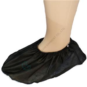 Black PP shoe cover with elastic cuff and double PP sole attached anti-slip sole shoe cover with double PP sole