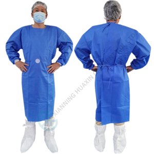 03G Disposable Medical Isolation Gown Blue SMS with Knitted Cuffs AAMI Level 2 Blue SMS Isolation Gown