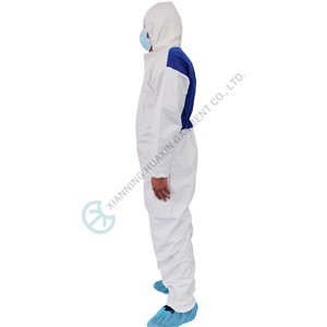Diposable nonwoven microporous Coverall With Back Panel Breathable Blue SMS Panel coverall with triangle panel