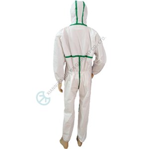 Disposable Coverall with Hood Elastic Cuff green taped seam for Dry Particulates and Fluid Protection Coverall with elastic cuff