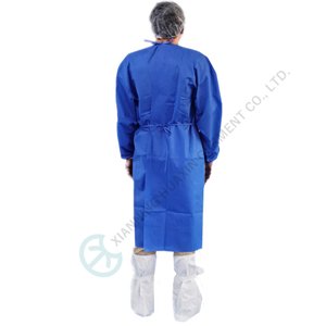 03G Disposable Medical Isolation Gown Blue SMS with Knitted Cuffs AAMI Level 2 Disposable Medical Isolation Gown