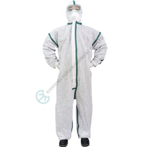 Disposable Coverall with Hood Elastic Cuff green taped seam for Dry Particulates and Fluid Protection Disposable coverall