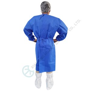 03G Disposable Medical Isolation Gown Blue SMS with Knitted Cuffs AAMI Level 2 AAMI Level 2 Isolation Gown