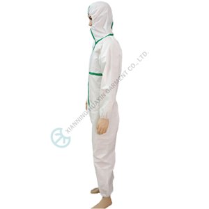 Disposable Coverall with Hood Elastic Cuff green taped seam for Dry Particulates and Fluid Protection Coverall for dry particulates