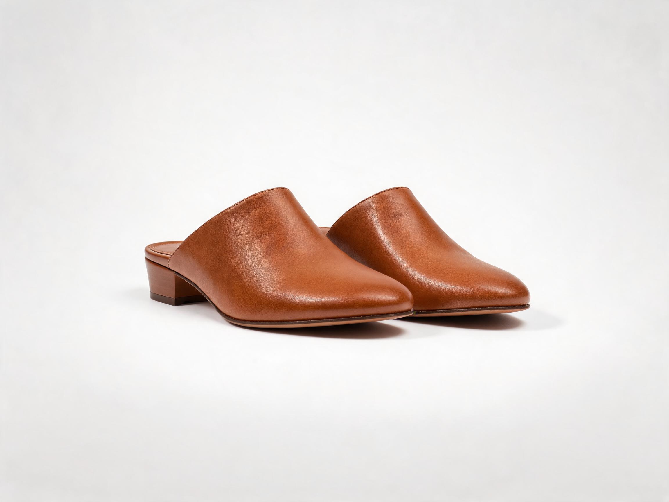 Cognac Leather Mule Shoes leather