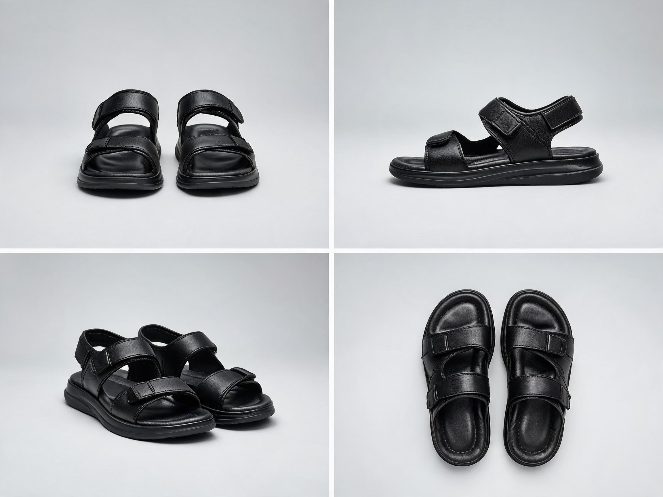 Black Leather Casual Sandals men