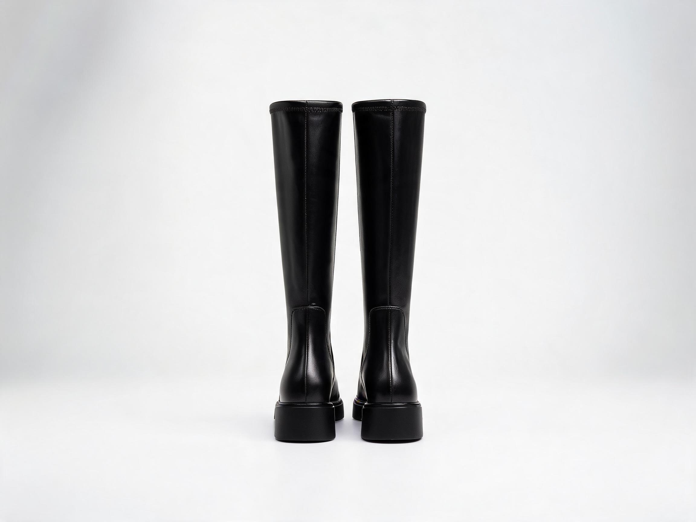 Black Leather Knee-High Boots leather
