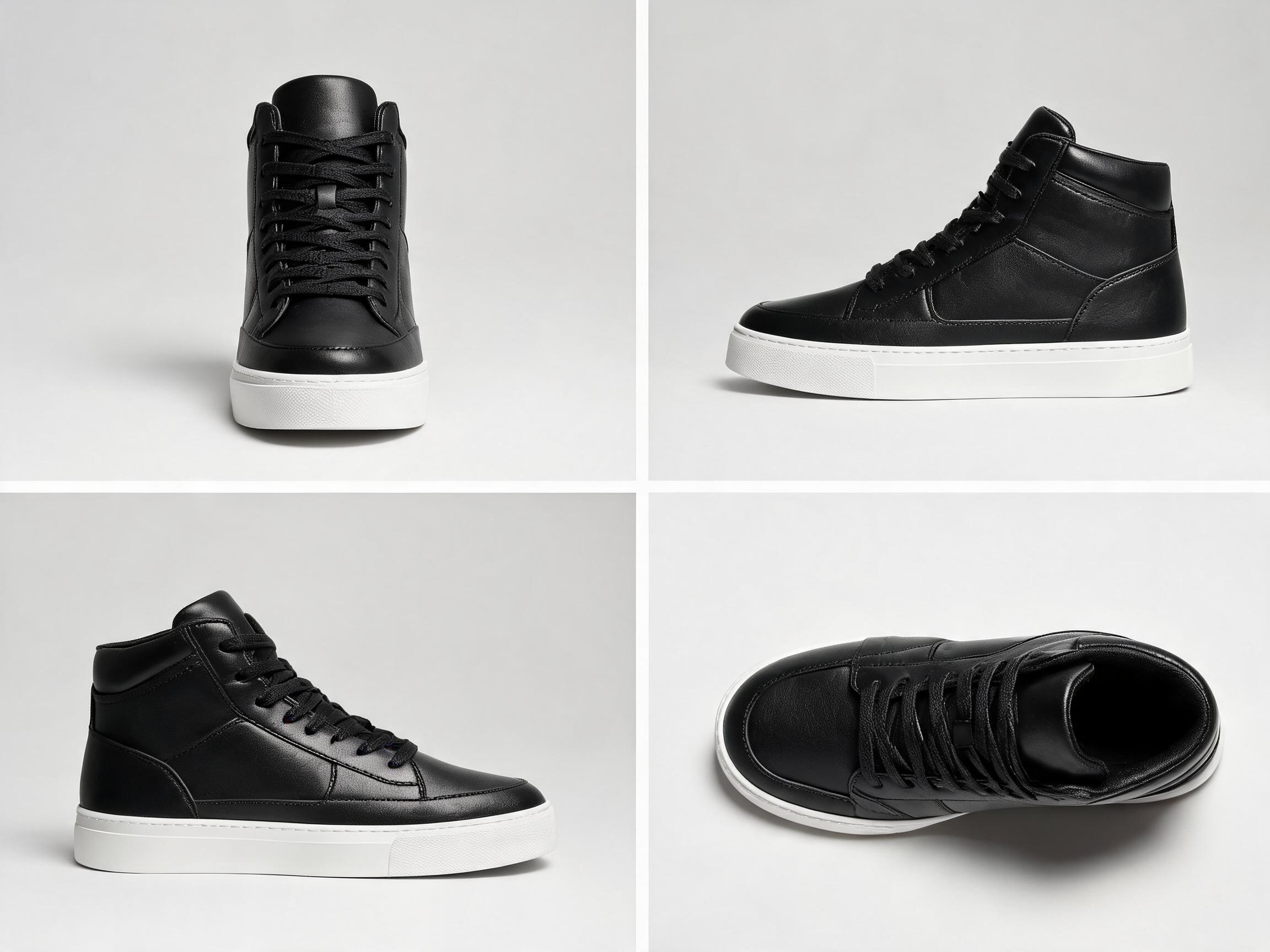 Black Leather High-Top Sneakers men