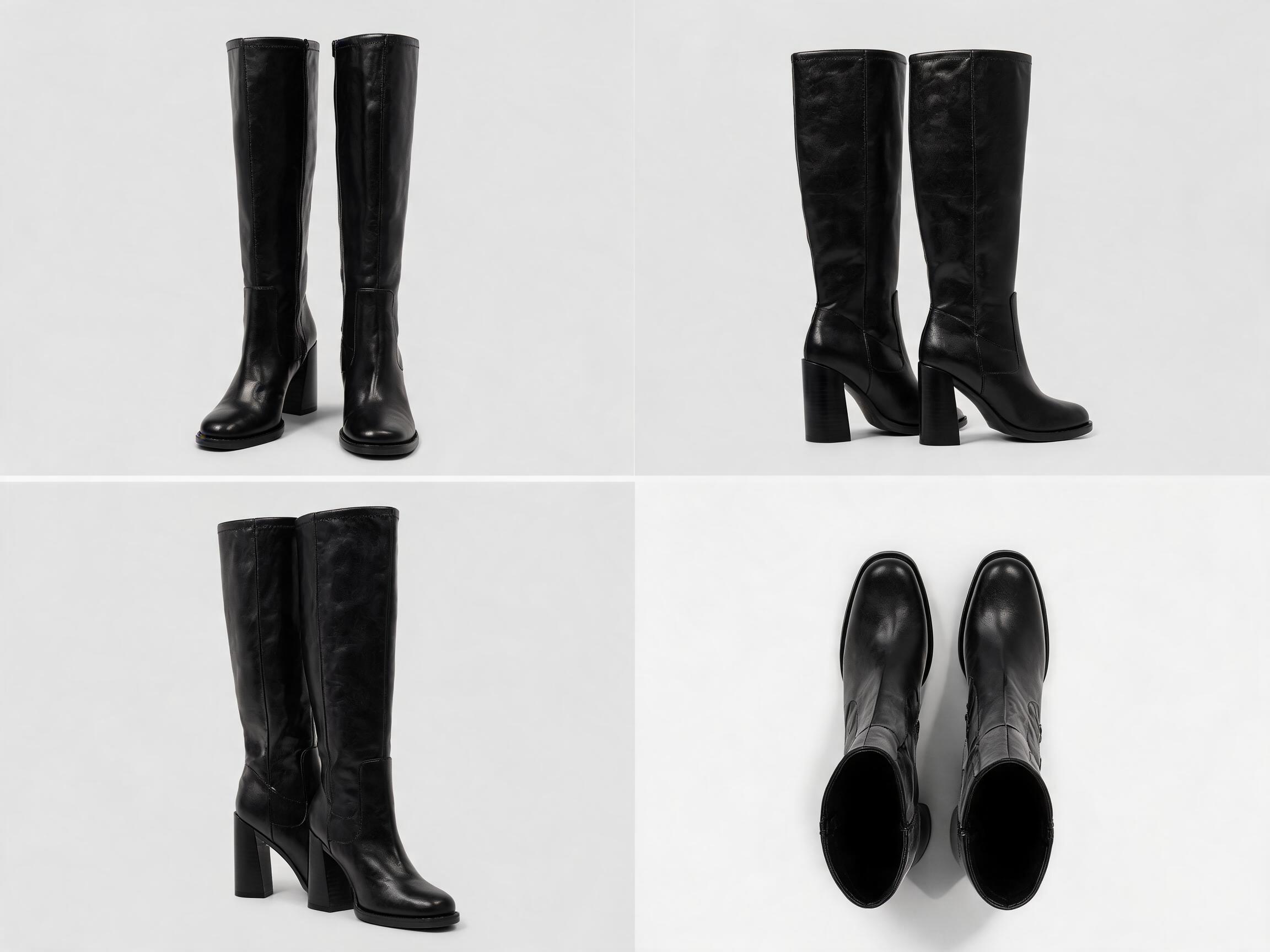 Black Leather Knee-High Boots women