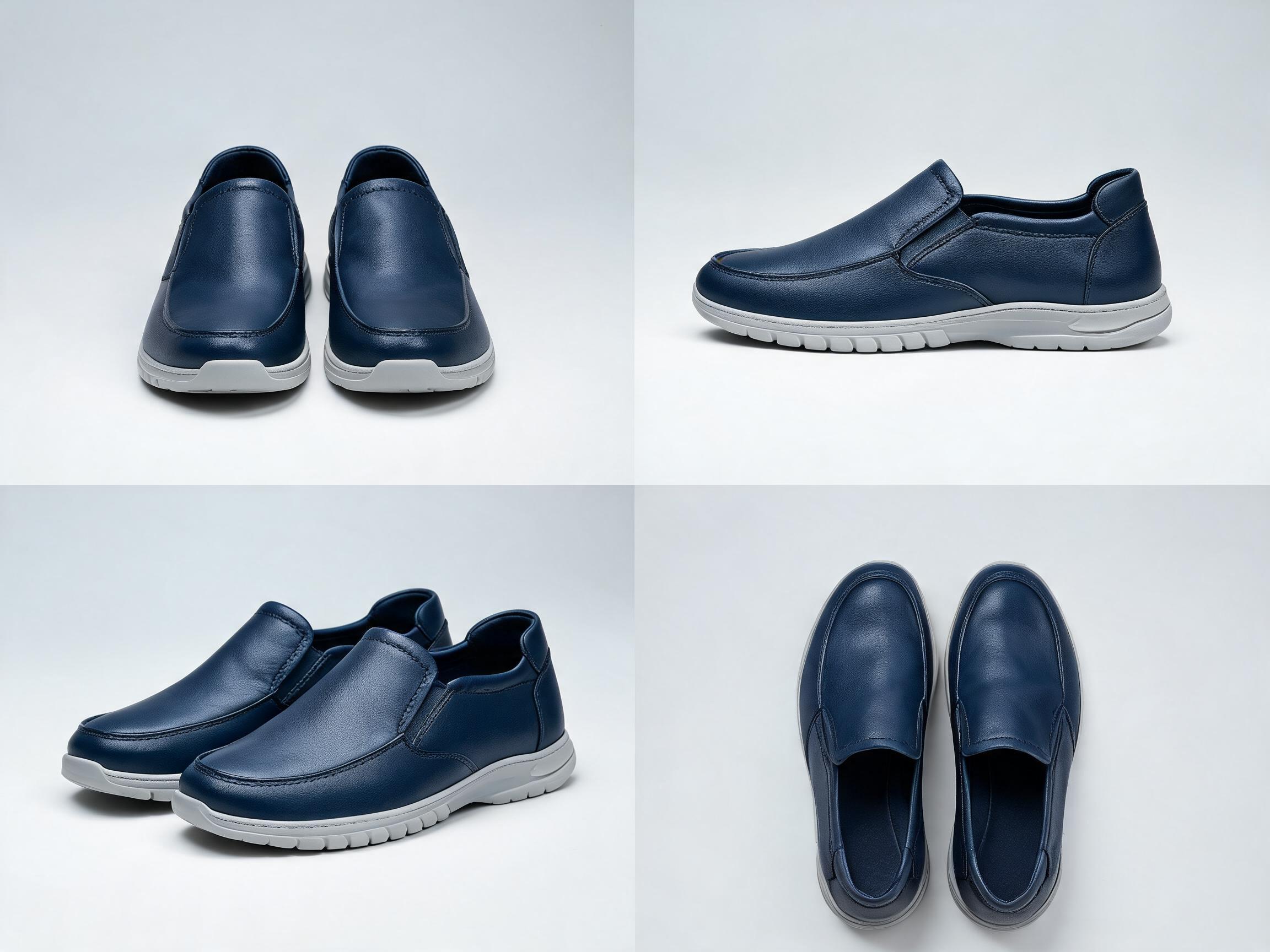 Navy Leather Slip-On Shoes men